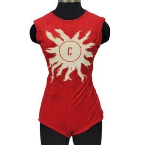 Vintage Corduroy Leotard Red Homemade Romper Majorette Costume Bodysuit Tank XXS